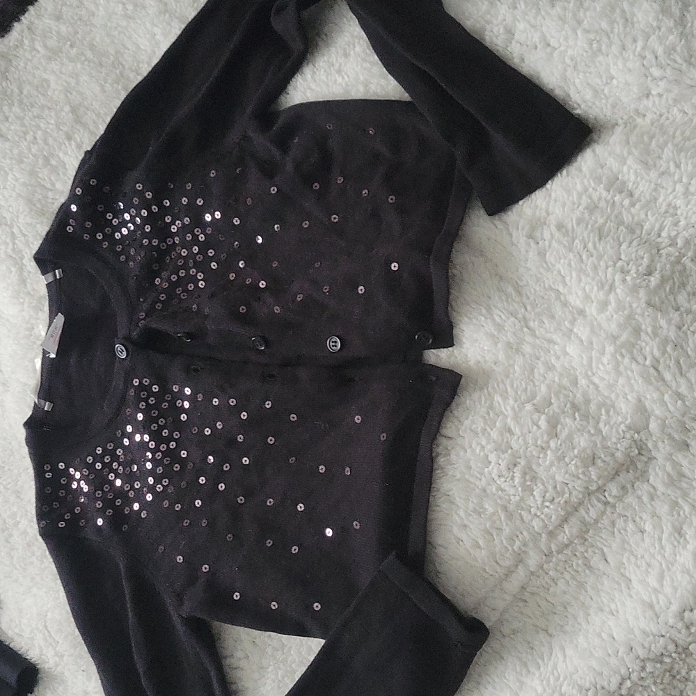 Sequin front button sweater